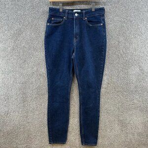 H & M Women's Jeans Size 10 Blue Denim High Rise Tapered Stretch Front Button